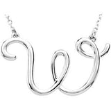 14K Gold Initial W Script Necklace – 27.1x15.9mm - White Gold