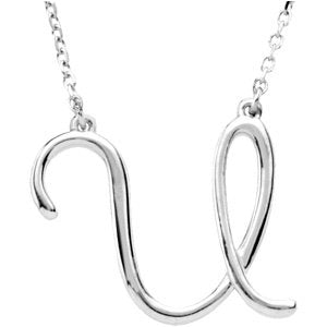 14K Gold Initial U Script Necklace – 17.8x17.6mm - White Gold