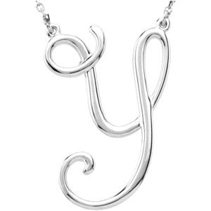 14K Gold Initial Y Script Necklace – 25.4x16.7mm - White Gold