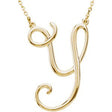 14K Gold Initial Y Script Necklace – 25.4x16.7mm - Yellow Gold