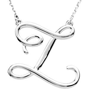 14K Gold Initial Z Script Necklace – 20.7x20mm - White Gold
