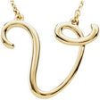 14K Gold Initial V Script Necklace – 22.1x17.1mm - Yellow Gold