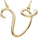 14K Gold Initial V Script Necklace – 22.1x17.1mm - Yellow Gold