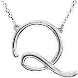 14K Gold Initial Q Script Necklace – 20.9x16.6mm - White Gold