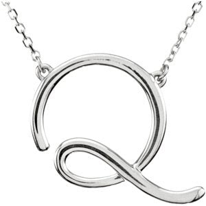 14K Gold Initial Q Script Necklace – 20.9x16.6mm - White Gold