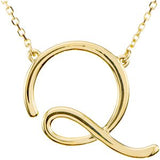 14K Gold Initial Q Script Necklace – 20.9x16.6mm - Yellow Gold