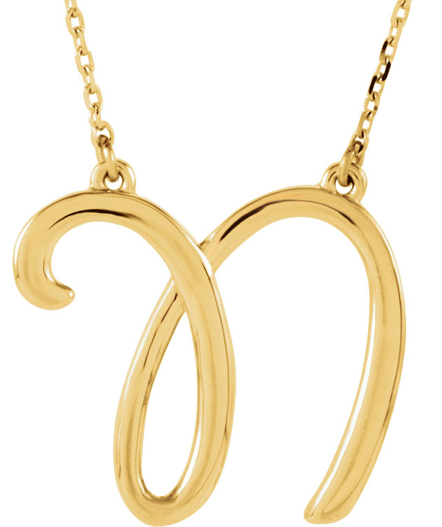 14K Gold Script Initial Necklace – 19x17.1mm - Yellow Gold