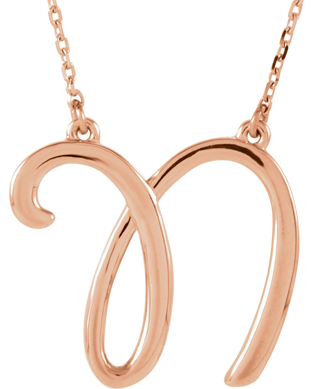 14K Gold Script Initial Necklace – 19x17.1mm - Rose Gold