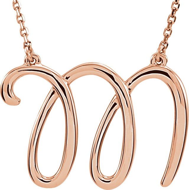 14K Gold Initial M Script Necklace – 24x17.1mm - Rose Gold