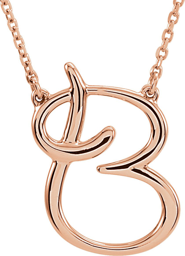 14K Gold Initial B Script Necklace – 18.1x13.5mm - Rose Gold