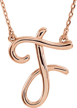 14K Gold Initial F Script Necklace – 18.3x14.7mm - Rose Gold