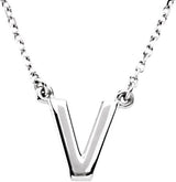 14K Gold Initial V Necklace - White Gold