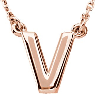 14K Gold Initial V Necklace - Rose Gold