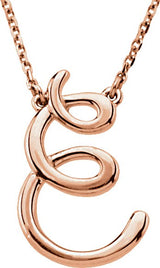 14K Gold Initial E Script Necklace – 18.5x11.9mm - Rose Gold