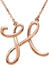 14K Gold Initial H Script Necklace – 21.7x18.4mm - Rose Gold