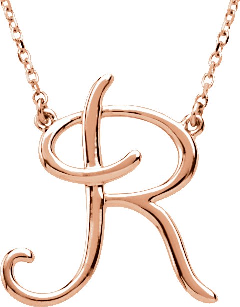 14K Gold Initial R Script Necklace – 19.7x18mm - Rose Gold