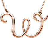 14K Gold Initial W Script Necklace – 27.1x15.9mm - Rose Gold
