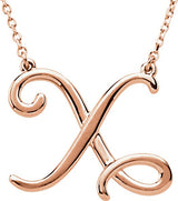 14K Gold Initial X Script Necklace – 21.4x17.7mm - Rose Gold