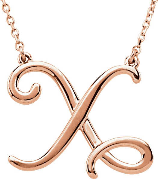 14K Gold Initial X Script Necklace – 21.4x17.7mm - Rose Gold
