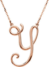 14K Gold Initial Y Script Necklace – 25.4x16.7mm - Rose Gold