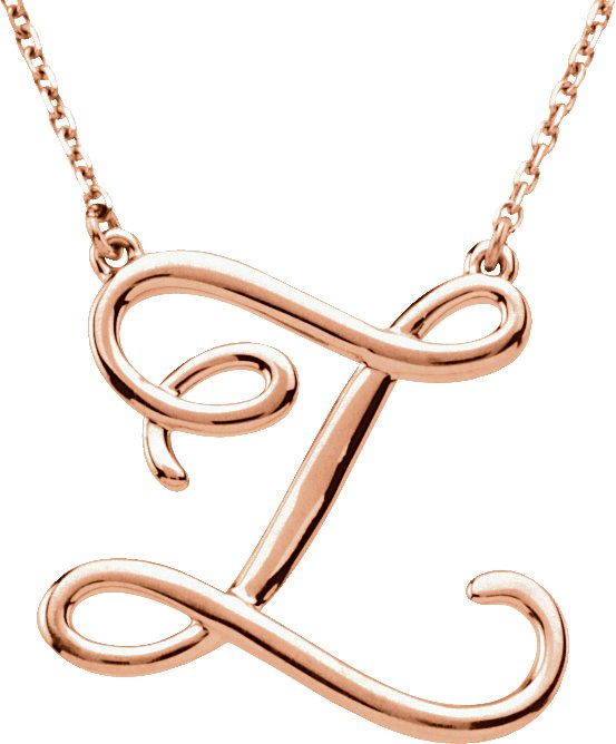14K Gold Initial Z Script Necklace – 20.7x20mm - Rose Gold