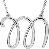 14K Gold Initial M Script Necklace – 24x17.1mm - White Gold