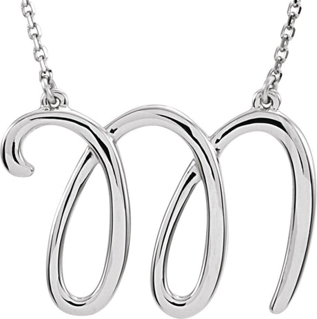 14K Gold Initial M Script Necklace – 24x17.1mm - White Gold