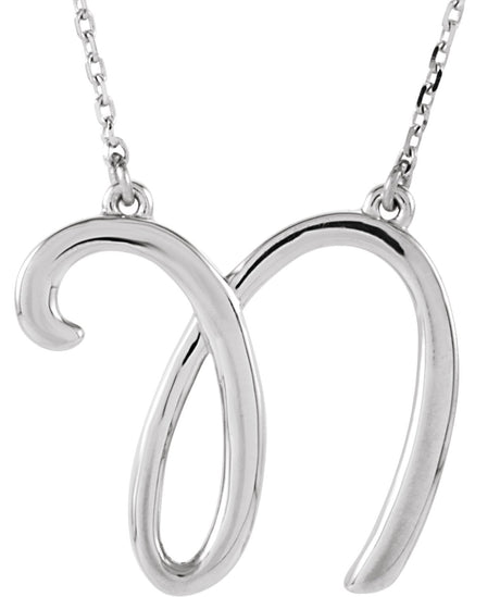 14K Gold Script Initial Necklace – 19x17.1mm - White Gold