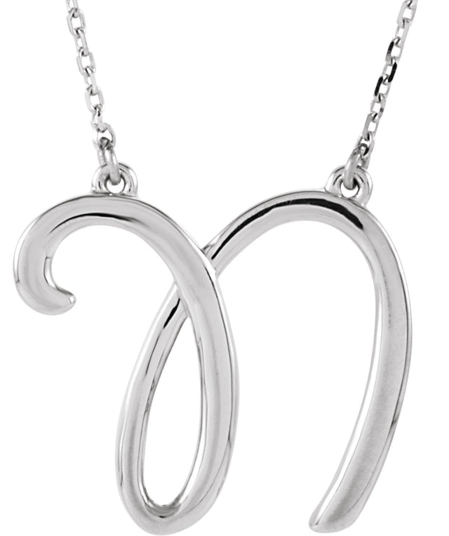14K Gold Script Initial Necklace – 19x17.1mm - White Gold