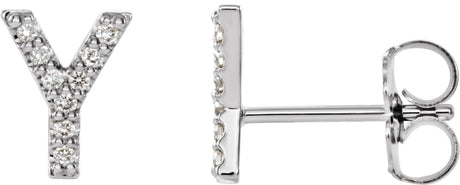 Platinum Round Natural Diamond Accented Initial Stud Earrings - view 2