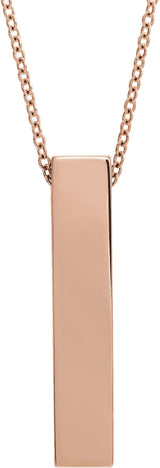 14K Gold Engravable Sculptural Bar Necklace or Pendant - Rose Gold