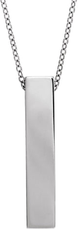 14K Gold Engravable Sculptural Bar Necklace or Pendant - White Gold