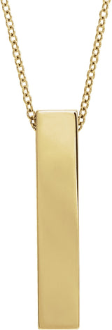 14K Gold Engravable Sculptural Bar Necklace or Pendant - Yellow Gold