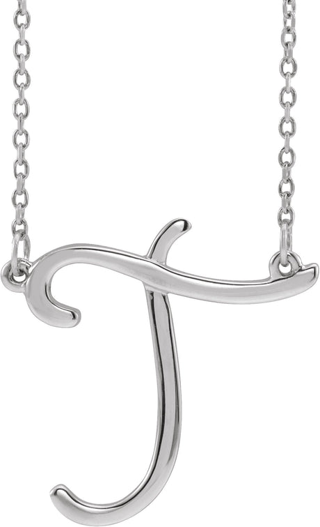 14K Gold Initial T Script Necklace – 19.2x19.1mm - White Gold