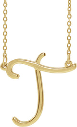 14K Gold Initial T Script Necklace – 19.2x19.1mm - Yellow Gold