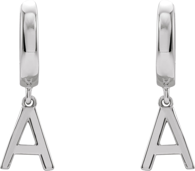 18K Gold Initial A Huggie Earrings - White Gold - view 3