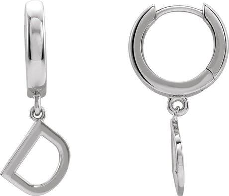 14K Gold Initial D Huggie Earrings - White Gold