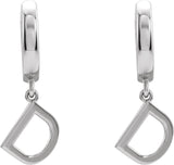 18K Gold Initial D Huggie Earrings - White Gold - view 3