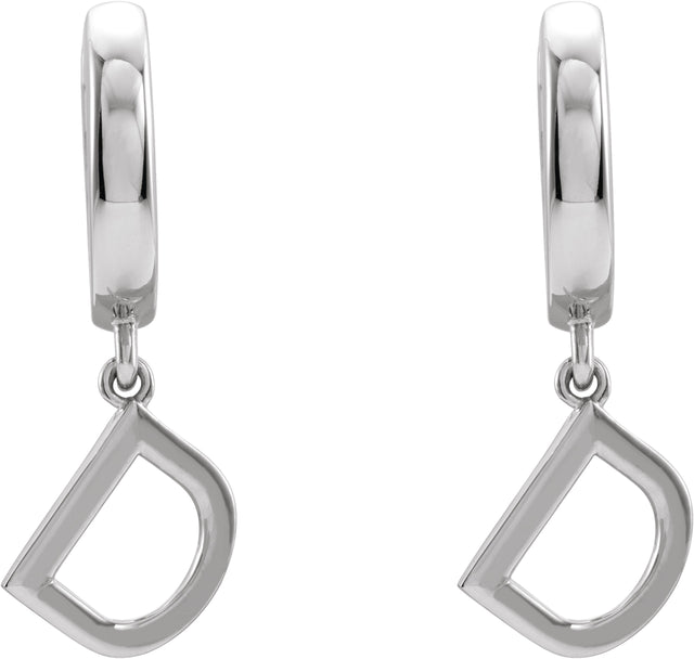 18K Gold Initial D Huggie Earrings - White Gold - view 3