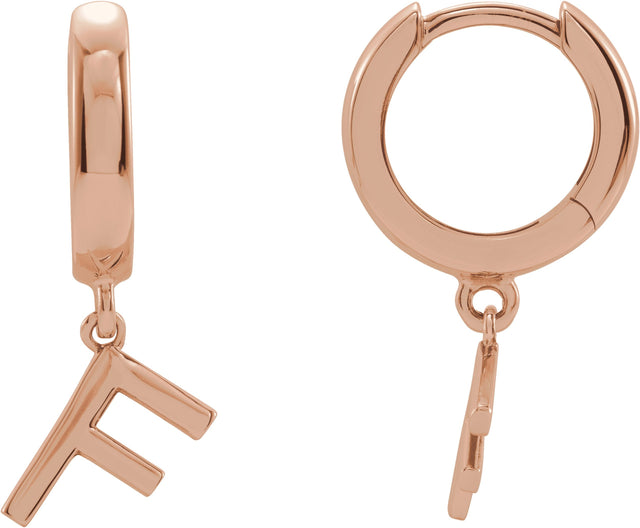 14K Gold Initial F Huggie Earrings - Rose Gold