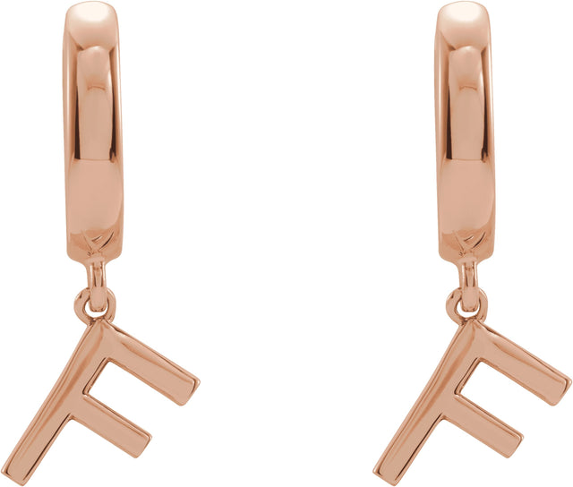 14K Gold Initial F Huggie Earrings - Rose Gold - view 3