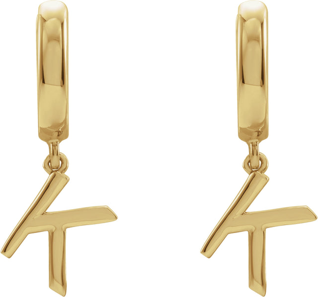 18K Gold Initial K Huggie Earrings - Yellow Gold - view 2