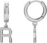 18K Gold Initial R Huggie Earrings - White Gold