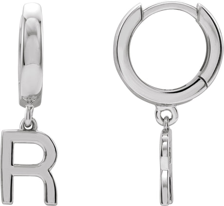 18K Gold Initial R Huggie Earrings - White Gold