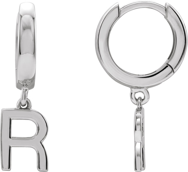 18K Gold Initial R Huggie Earrings - White Gold