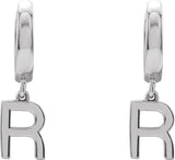 18K Gold Initial R Huggie Earrings - White Gold - view 3