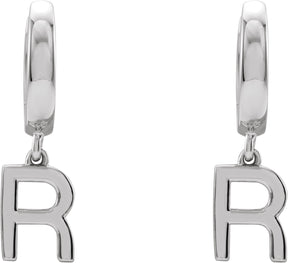 14K Gold Initial R Huggie Earrings - White Gold