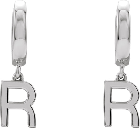 14K Gold Initial R Huggie Earrings - White Gold