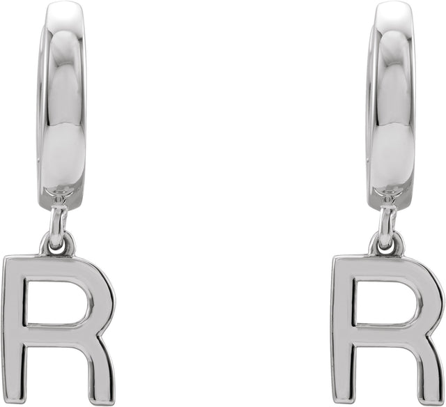 14K Gold Initial R Huggie Earrings - White Gold