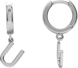 18K Gold Initial U Huggie Earrings - White Gold